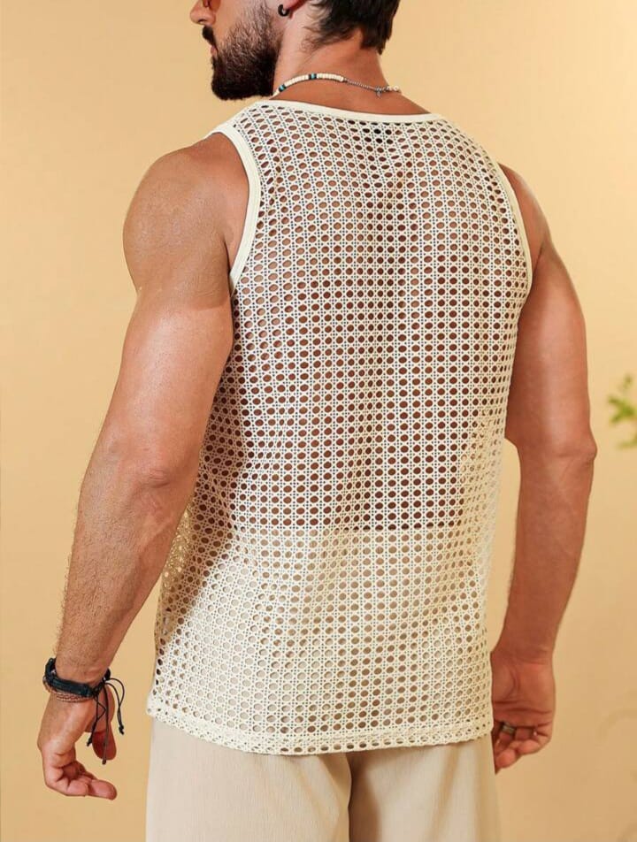 Men's mesh sleeveless see-through tank top